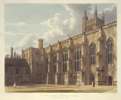 Winchester College Chapel from the Great Court, from History of Winchester College, part of History of the Colleges, engraved by J. Bluck, pub. by R. Ackermann, 1816 by William after Westall